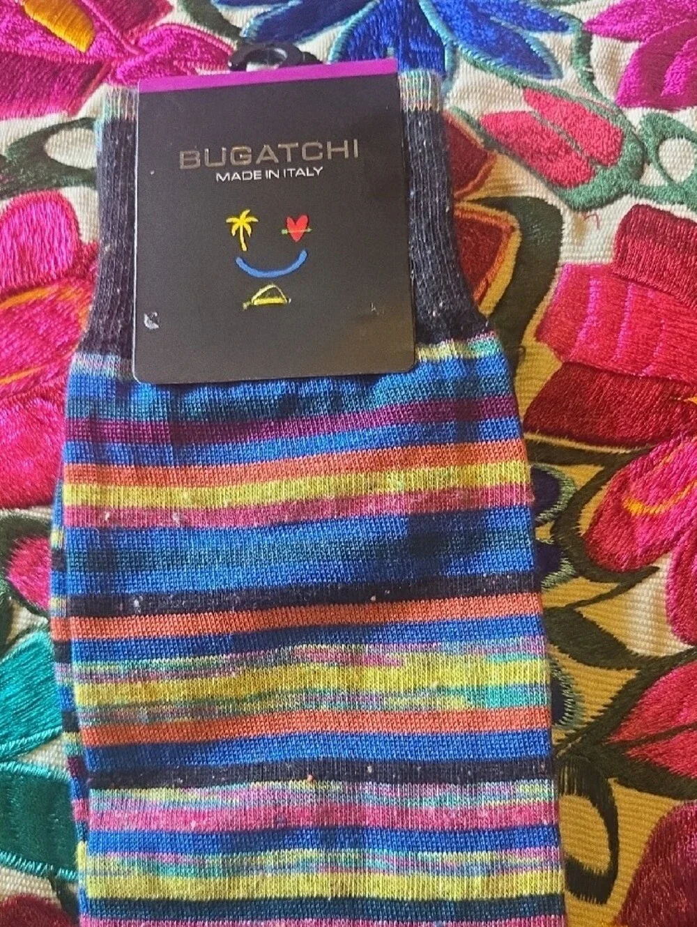 Bugatchi Black Polka Dot & Multicolor Striped Dress Socks - Two-Pairs